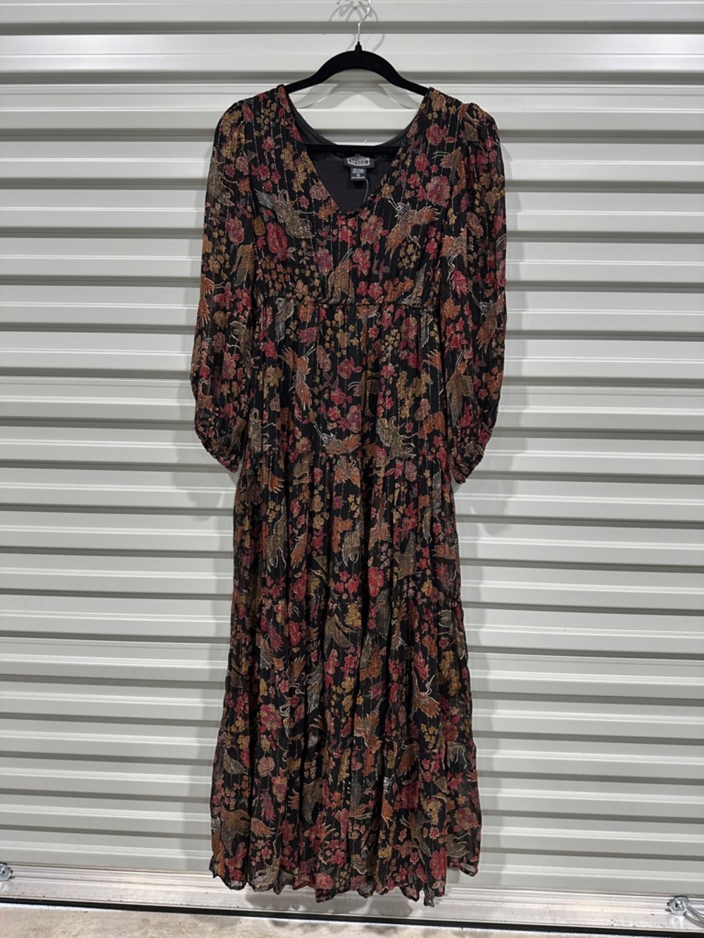 Angie Black Maxi Dress with Red & Tan Floral